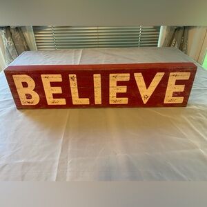 Red 'Believe' Wooden Sign christmas or every DAY
